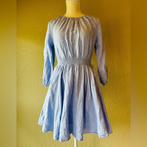 J.Crew Chambray Light Blue Smocked Waist Mini Dress w/pockets XS - Picture 2 of 7